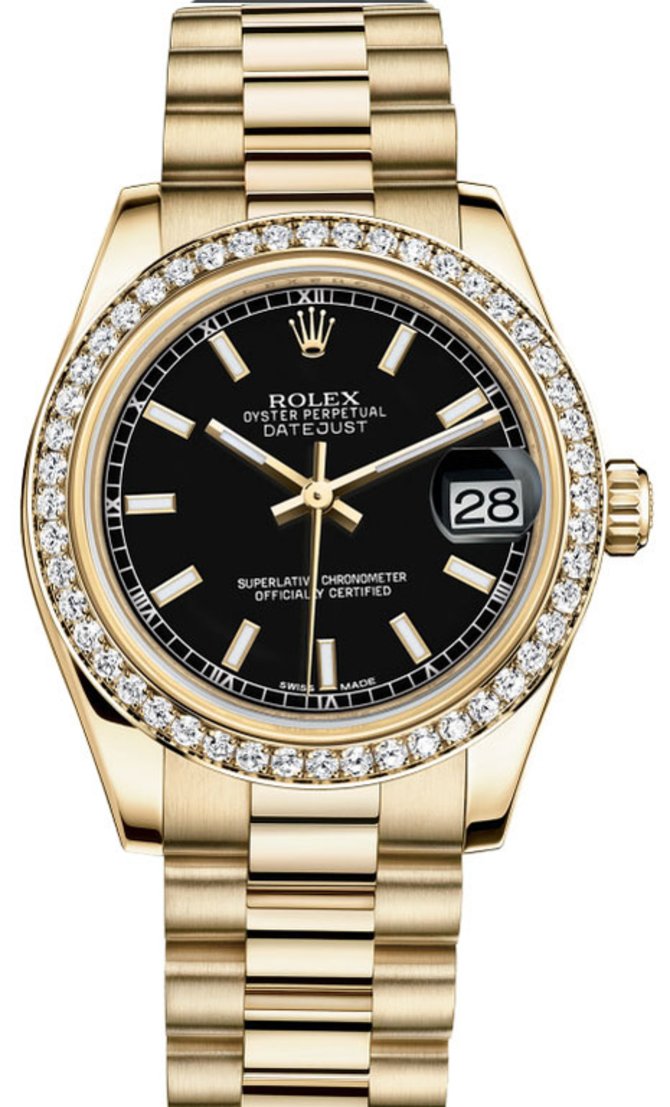 Rolex 178288 bkip Datejust 31mm Yellow Gold