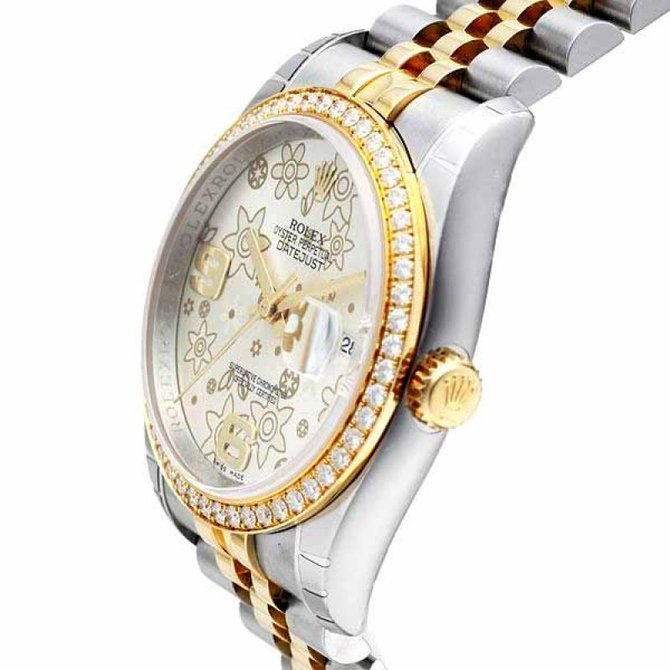Rolex 116243 silver floral dial jublilee Datejust Ladies 36mm -  YG Steel - фото 3