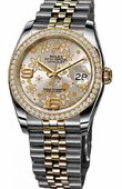 Rolex Часы Rolex Datejust Ladies 116243 silver floral dial jublilee 36mm -  YG Steel