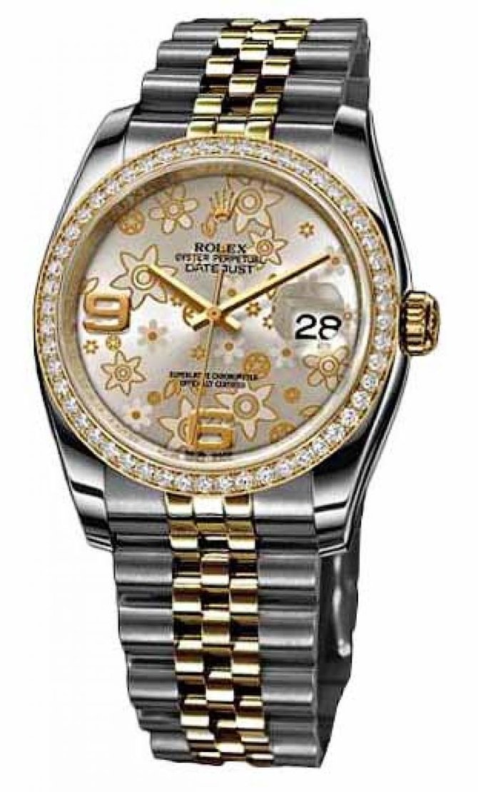 Rolex 116243 silver floral dial jublilee Datejust Ladies 36mm -  YG Steel - фото 1