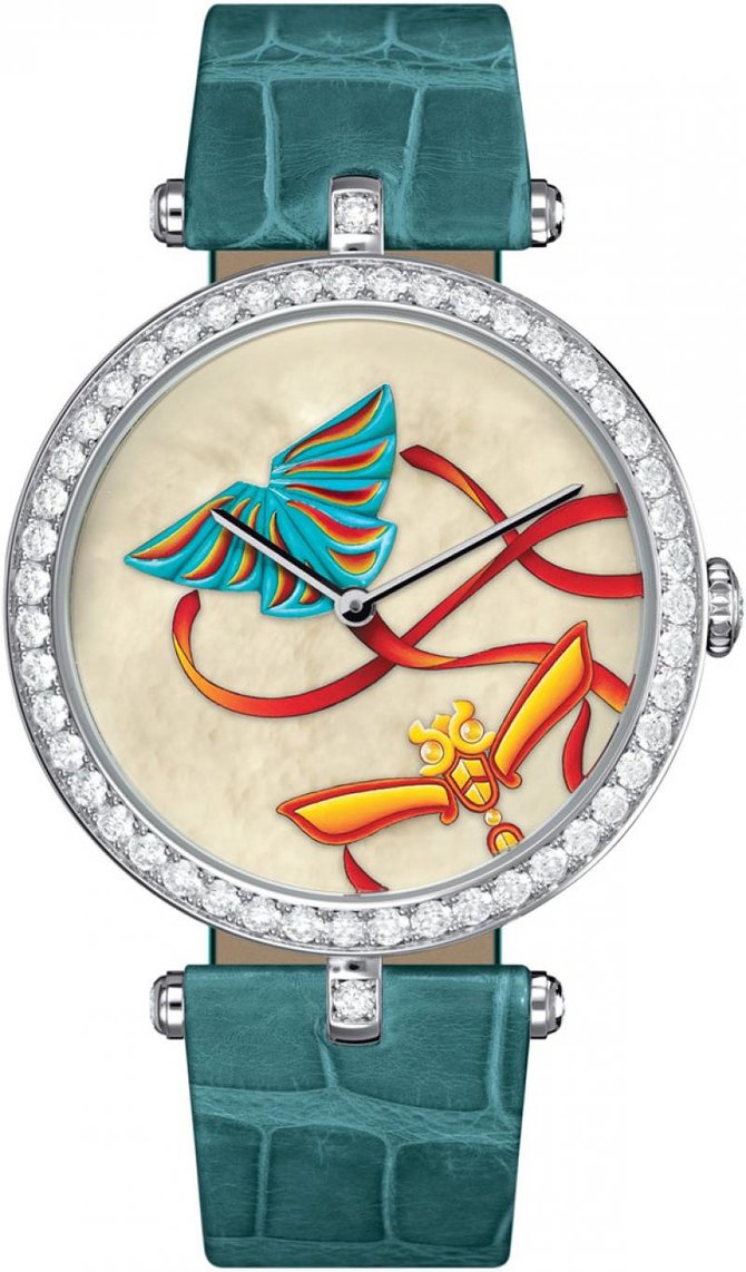 Van Cleef & Arpels Kite White MOP Green Croco Extraordinary Dials Les Cadrans Extraordinaires