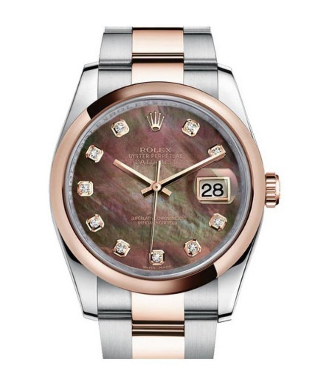Rolex 116201 Black MOP D Datejust Stainless Steel and Rose Gold 
