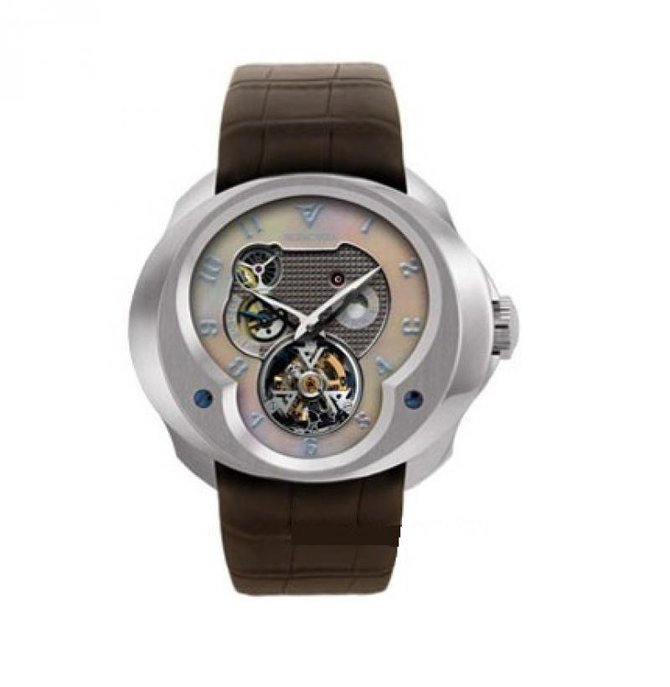 Franc Vila FVa №1 Brown Strap Pearl Dial Montre Contemporaine Grande Complication Tourbillon Planetaire White Gold