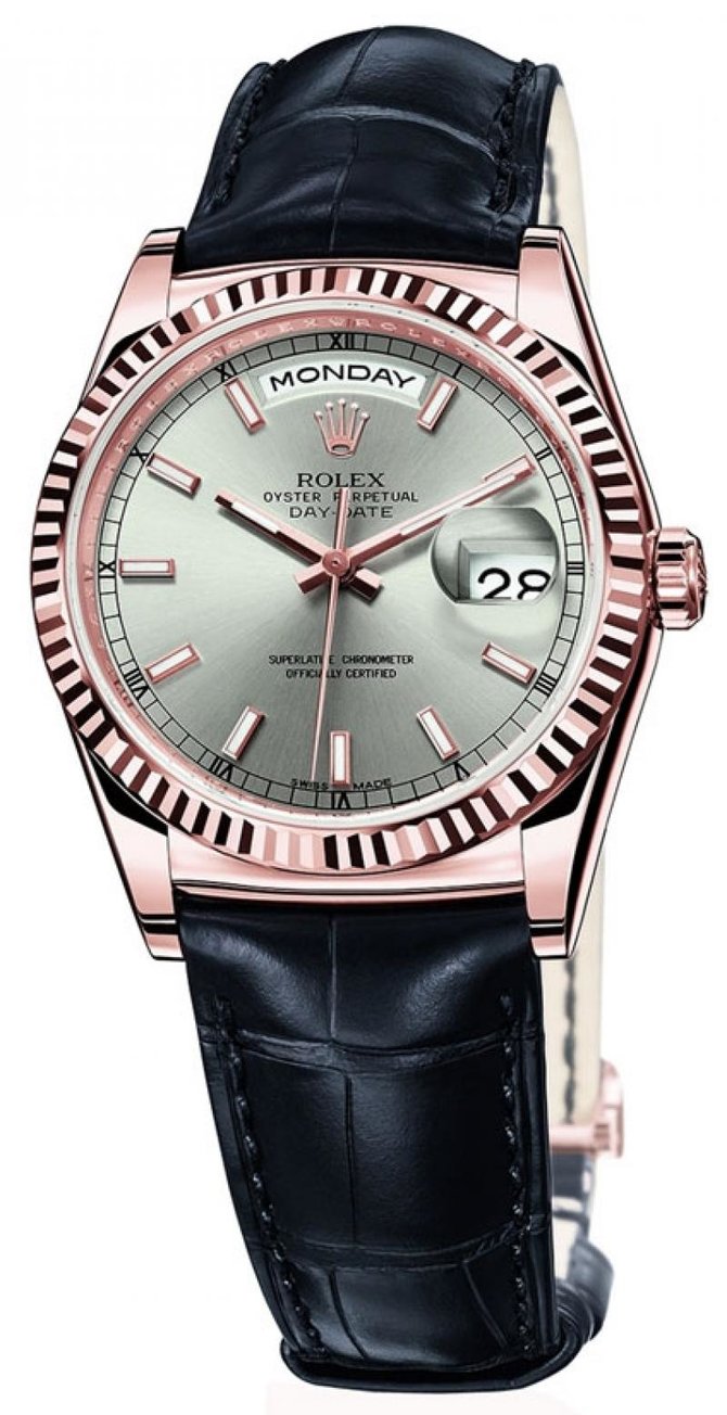 Rolex 118135 Silver Day-Date Everose Gold