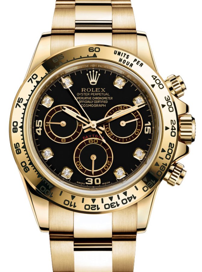Rolex 116528 black Daytona Yellow Gold Diamond