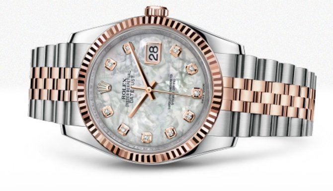 Rolex 116231 White mother-of-pearl set with diamonds JB Datejust 36 Everose Rolesor Fluted Bezel Jubilee Bracelet - фото 3