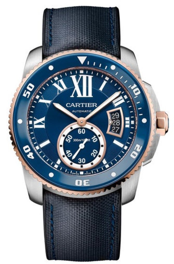 Cartier Diver Blue Stainless Steel Pink Gold Calibre de Cartier Brushed Polished
