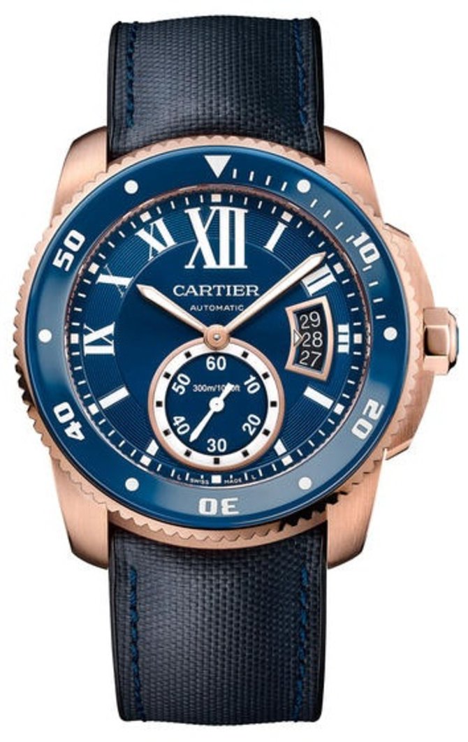 Cartier Diver Blue Pink Gold Calibre de Cartier Brushed Polished