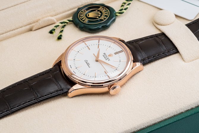 Rolex 50505 white lacquer dial Cellini Time Everose Gold - фото 19