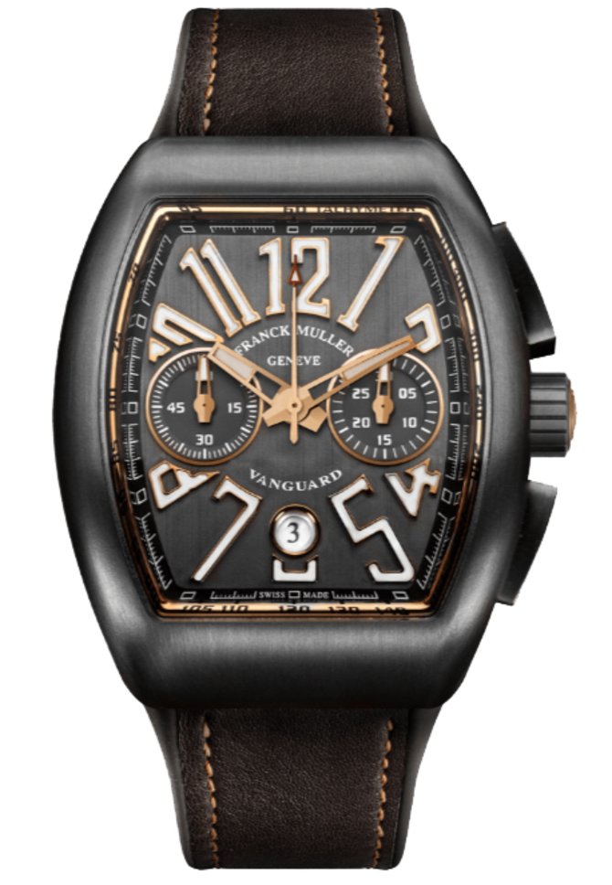 Franck Muller V45 CC DT TT NR BR 5N Vanguard Chronograph Titanium Brown Leather Strap - фото 1