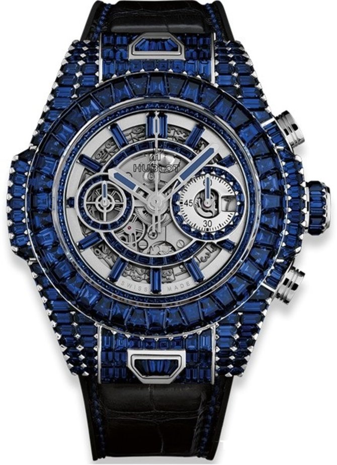 Hublot 411.WX.9010.LR.9910 Big Bang Unico Full Baguettes Blue Sapphires 45 mm