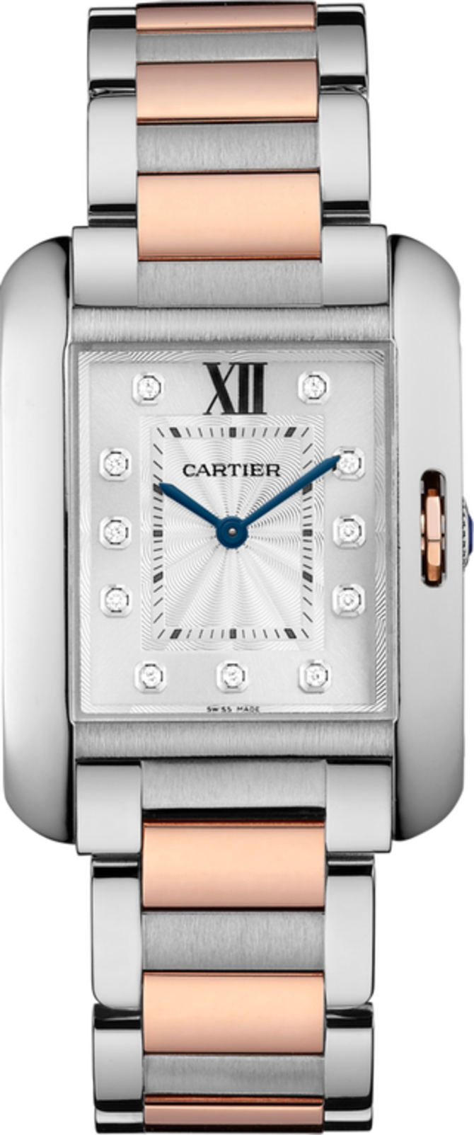 Cartier WT100032 Tank Anglaise Medium Model Pink Gold Steel Diamonds
