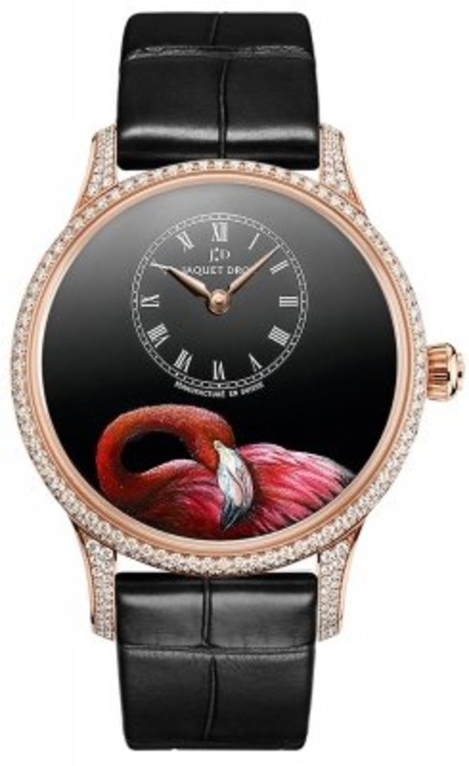 Jaquet Droz j005013217 PINK FLAMINGO Legend Geneva Les Ateliers d'Art Petite Heure Minute Enamel Painting 39mm
