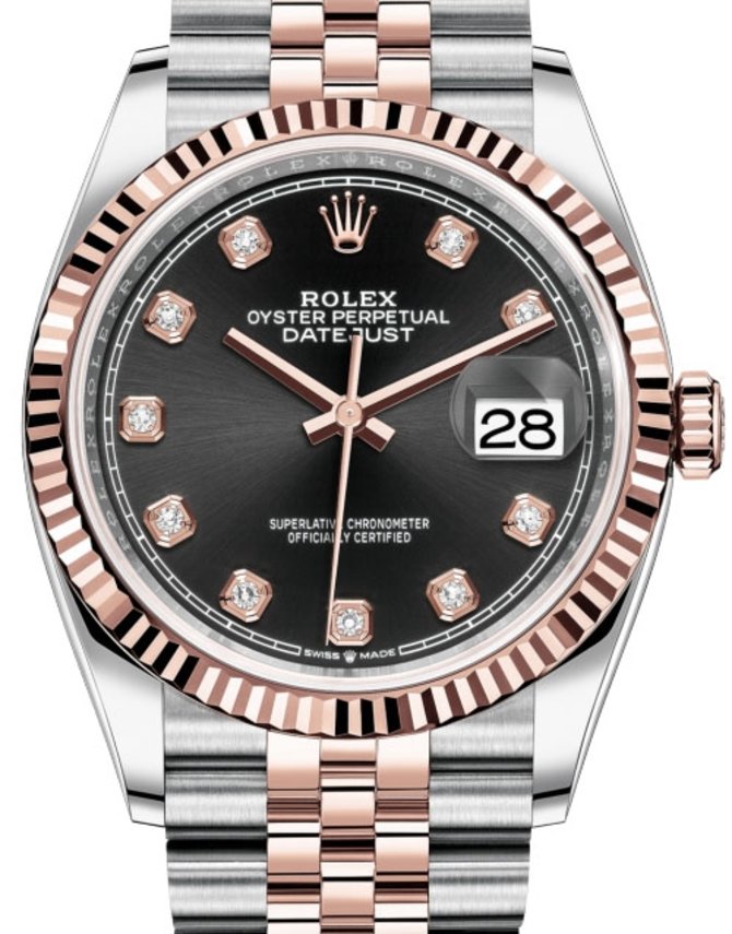 Rolex 126231 Black set with diamonds Jubilee Datejust Everose Rolesor Fluted Bezel Jubilee Bracelet