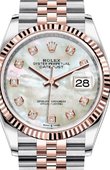 Rolex Datejust 126231 White mother-of-pearl set with diamonds Everose Rolesor Fluted Bezel Jubilee Bracelet