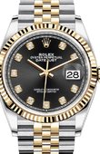 Rolex Datejust Ladies 126233 Black set with diamonds Jubilee Yellow Rolesor Fluted Bezel Jubilee Bracelet