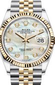Rolex Datejust Ladies 126233 White mother-of-pearl diamonds Jubilee Yellow Rolesor Fluted Bezel