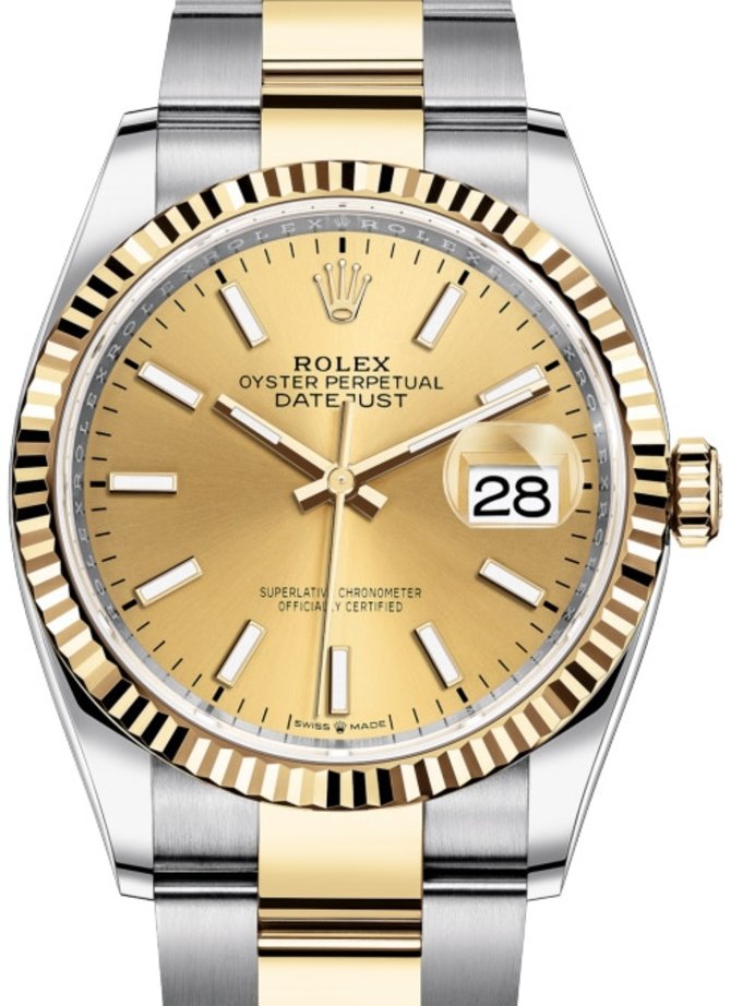 Rolex 126233 Champagne-colour Datejust Ladies Yellow Rolesor Fluted Bezel Oyster Bracelet