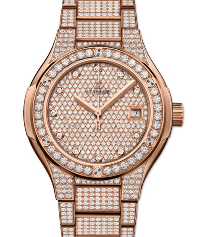 Hublot 585.OX.9000.OX.3604 Classic Fusion 33 mm King Gold Full Pavé Bracelet