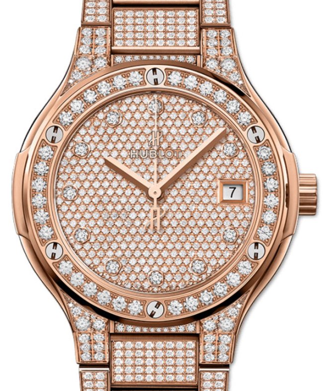 Hublot 568.OX.9000.OX.3604 Classic Fusion 38 mm King Gold Full Pavé Bracelet