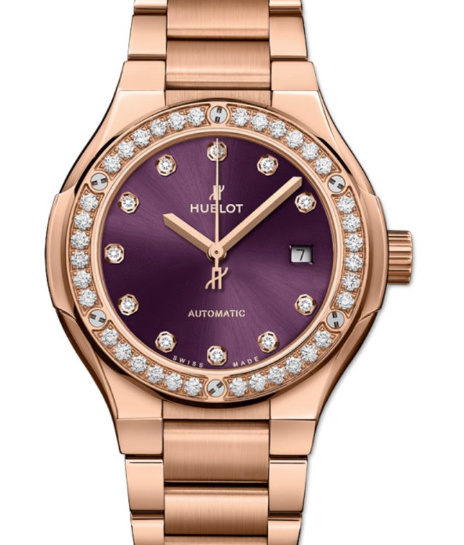 Hublot 585.OX.898V.OX.1204 Classic Fusion 33 mm King Gold Purple Diamonds Bracelet