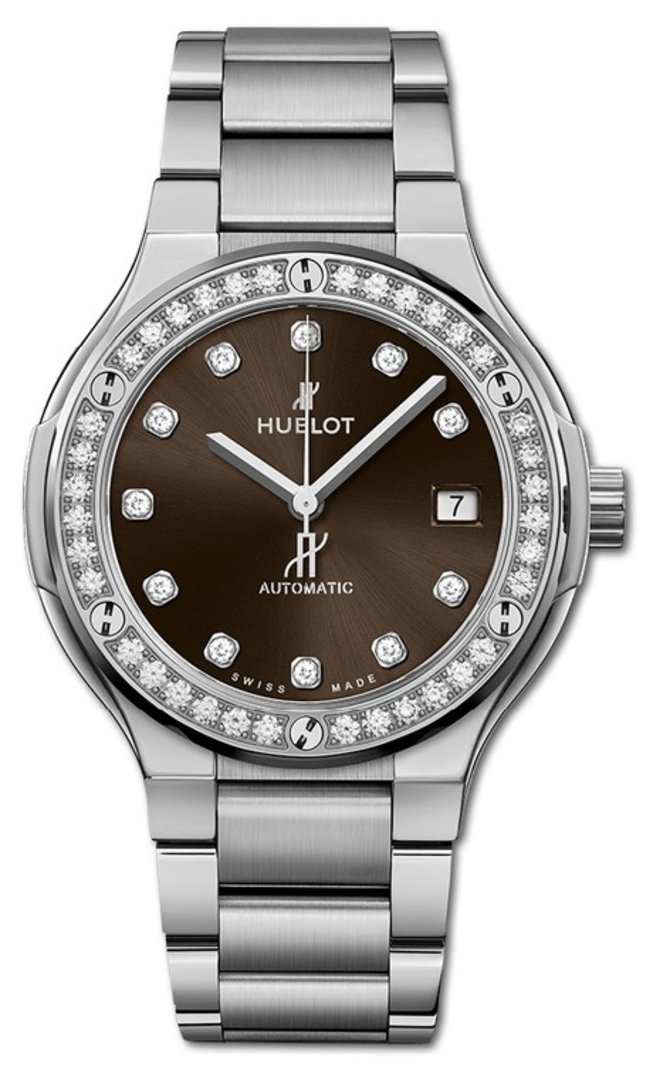 Hublot 568.NX.897M.NX.1204 Classic Fusion 38 mm Titanium Brown Diamonds Bracelet