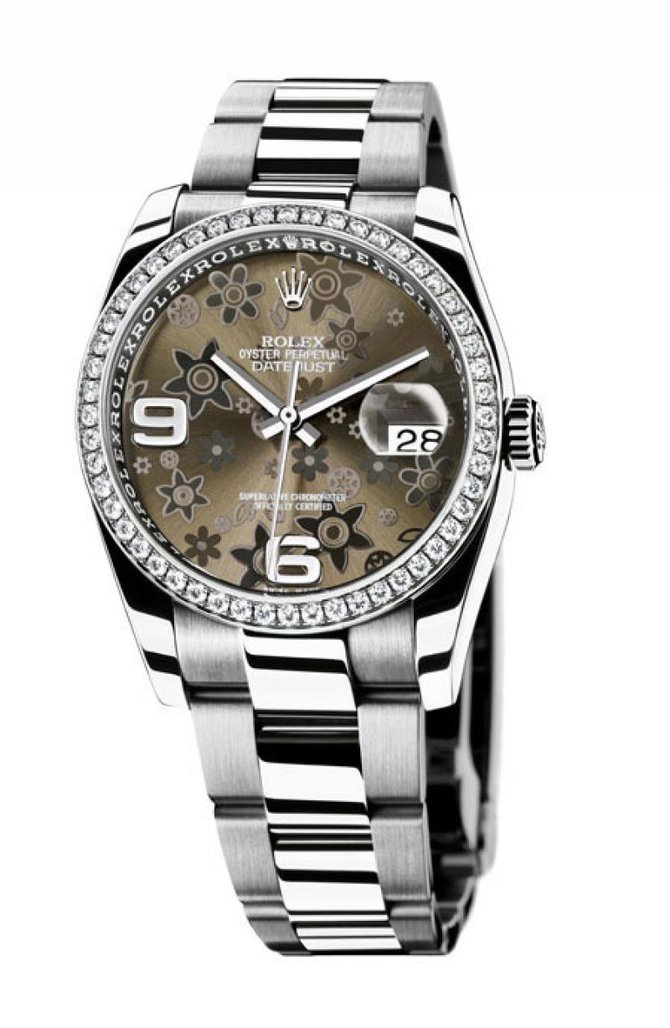 Rolex 116244 bronz floral dial Oyster Datejust Ladies 36mm - WG Steel Diamond Bezel