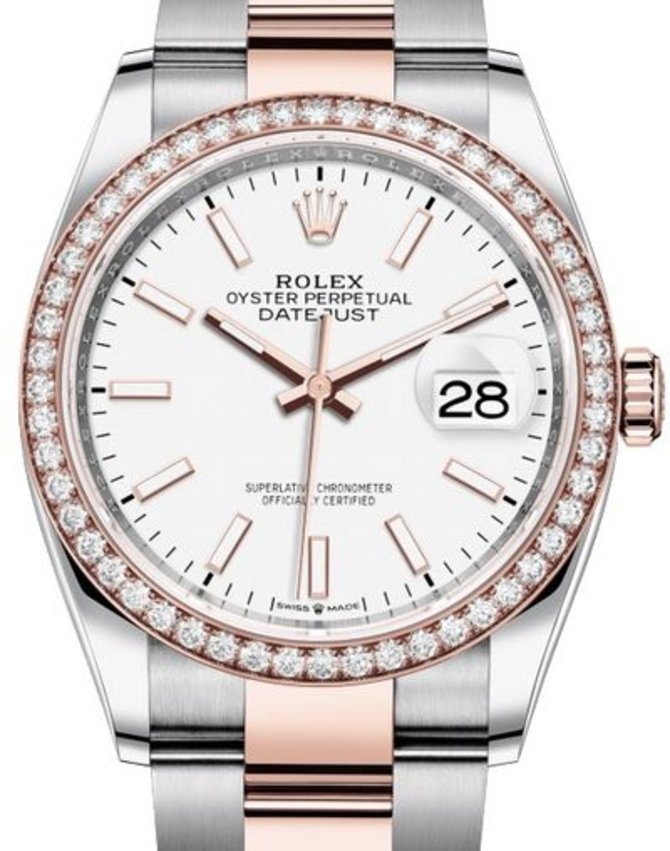 Rolex 126281RBR White Chromalight Datejust Everose Rolesor Set with Diamonds Bezel Oyster Bracelet