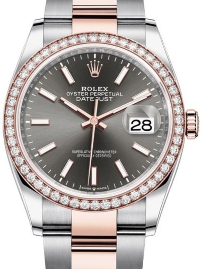 Rolex 126281RBR Dark rhodium Chromalight Datejust 36 Everose Rolesor Set with Diamonds Bezel Oyster Bracelet