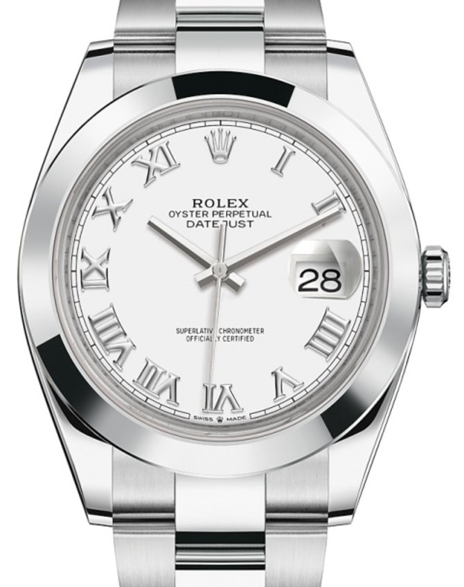 Rolex 126300 White Roman Datejust 41 Steel Smooth Bezel Oyster