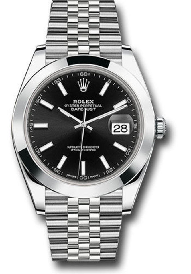 Rolex 126300 Black Datejust 41 Steel Smooth Bezel Jubilee