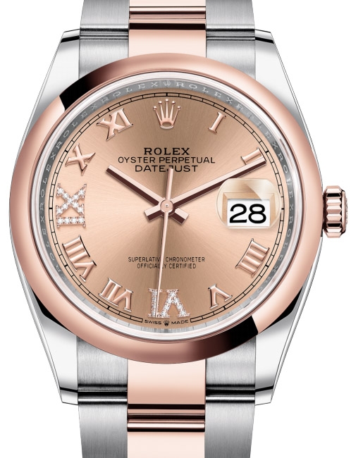 126201 Rose set with diamonds Rolex 36 Everose Rolesor Domed Bezel Oyster Bracelet Datejust Ladies