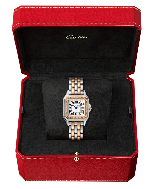 W3PN0007 Cartier Medium Model Pink Gold and Steel Diamonds Panthere Secrete De Cartier