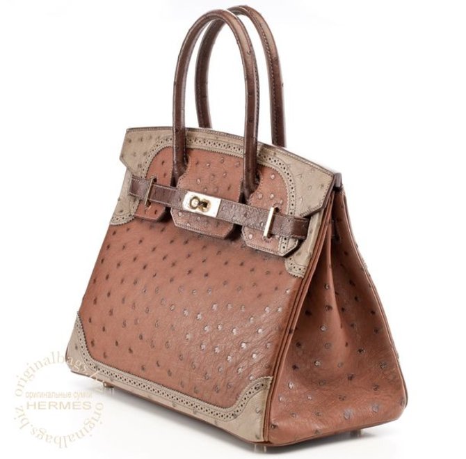 Hermes Marron Fonce Bags Birkin 30 Ghillies Etrusque / Mousse  - фото 3