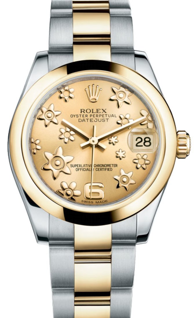 Rolex 178243 Champagne Floral Datejust 31mm Steel and Yellow Gold